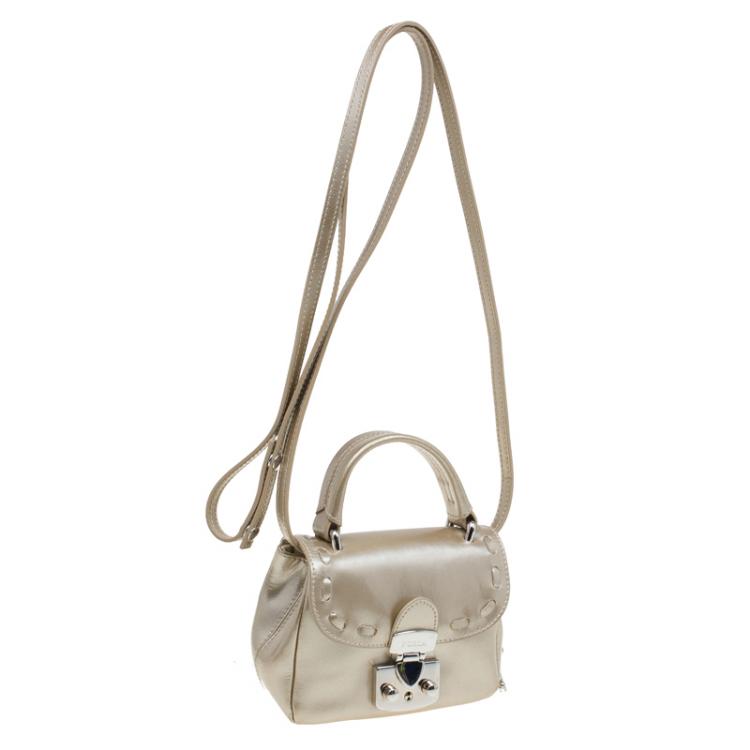 Pre Owned Furla Beige Patent Leather Mini Crossbody Bag