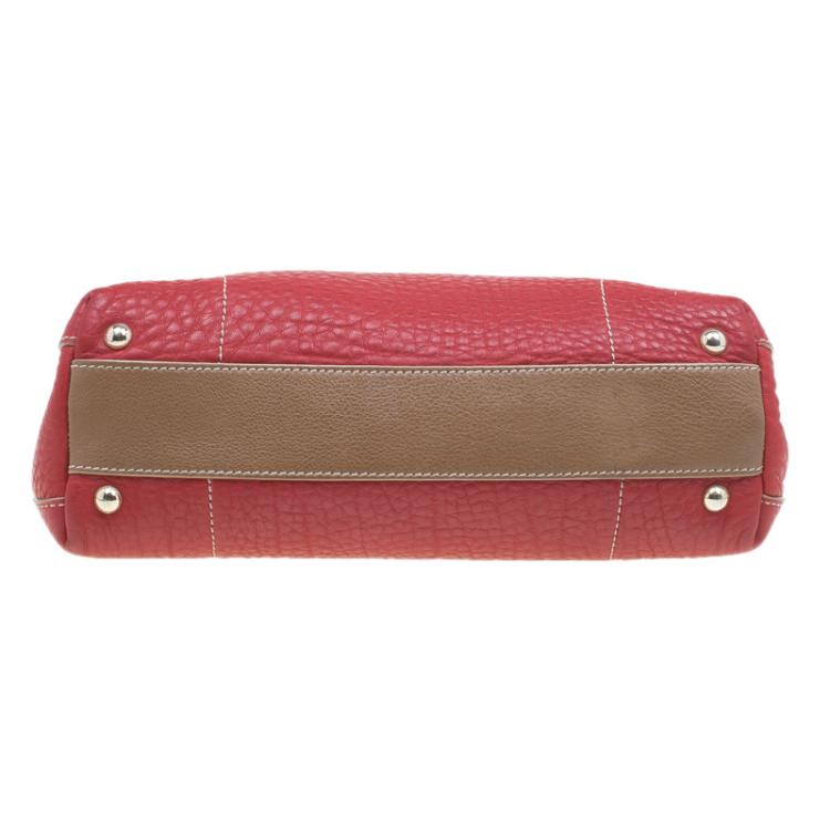 Pre Owned Furla Multicolor Pebbled and Croc Embossed Leather Small Piper Cartella Top Handle Bag
