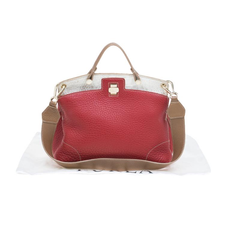 Pre Owned Furla Multicolor Pebbled and Croc Embossed Leather Small Piper Cartella Top Handle Bag