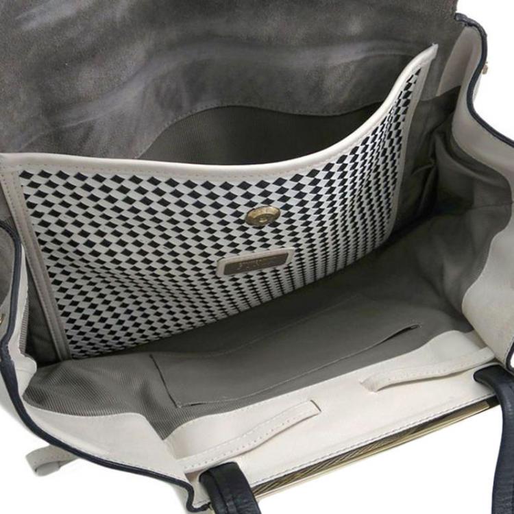 Pre Owned Furla Black/White Leather and Suede Twist Tote