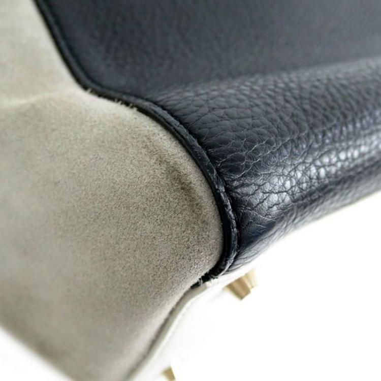 Pre Owned Furla Black/White Leather and Suede Twist Tote