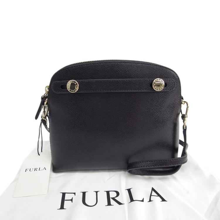 Pre Owned Furla Black Leather Mini Piper Top Handle Bag