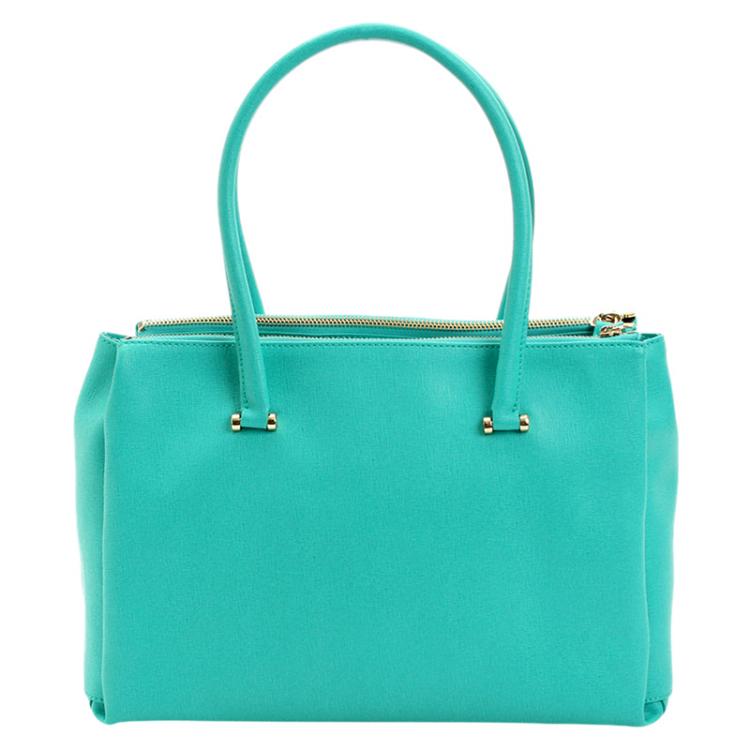 Pre Owned Furla Emerald Green Leather Linda Tote