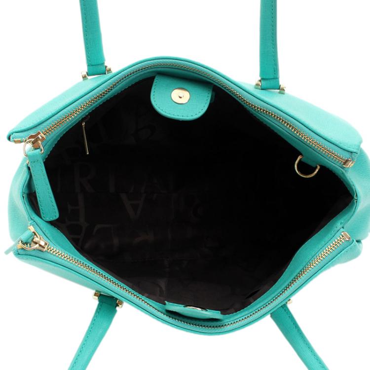 Pre Owned Furla Emerald Green Leather Linda Tote