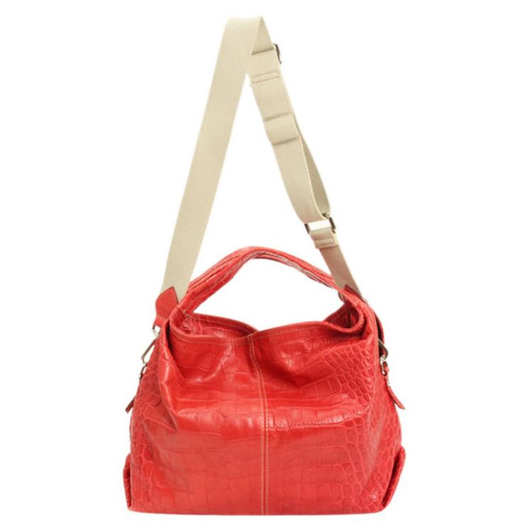 Pre Owned Furla Red Croc Embossed Leather Shoulder Bag