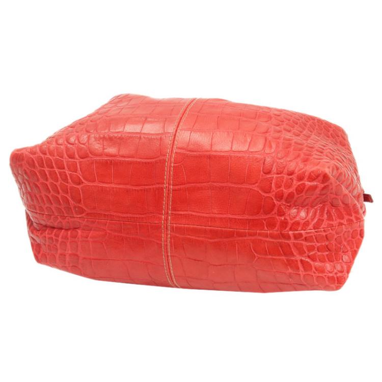 Pre Owned Furla Red Croc Embossed Leather Shoulder Bag