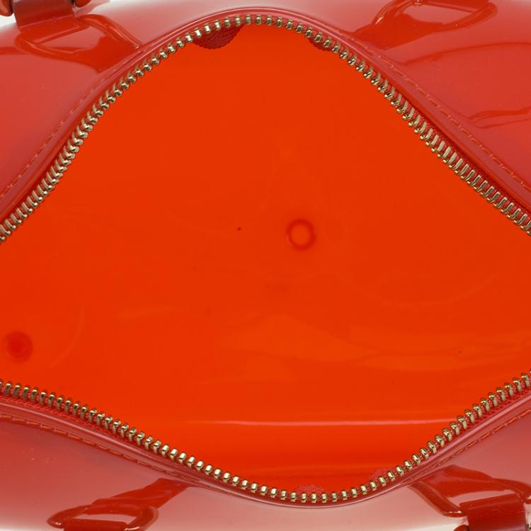 Pre Owned Furla Red Orange Glossy Rubber Mini Candy Satchel