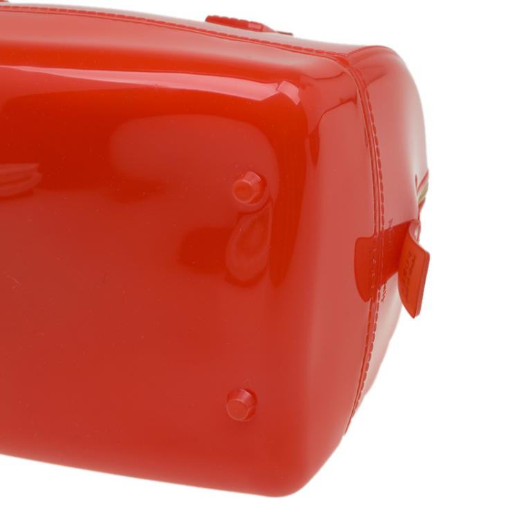 Pre Owned Furla Red Orange Glossy Rubber Mini Candy Satchel