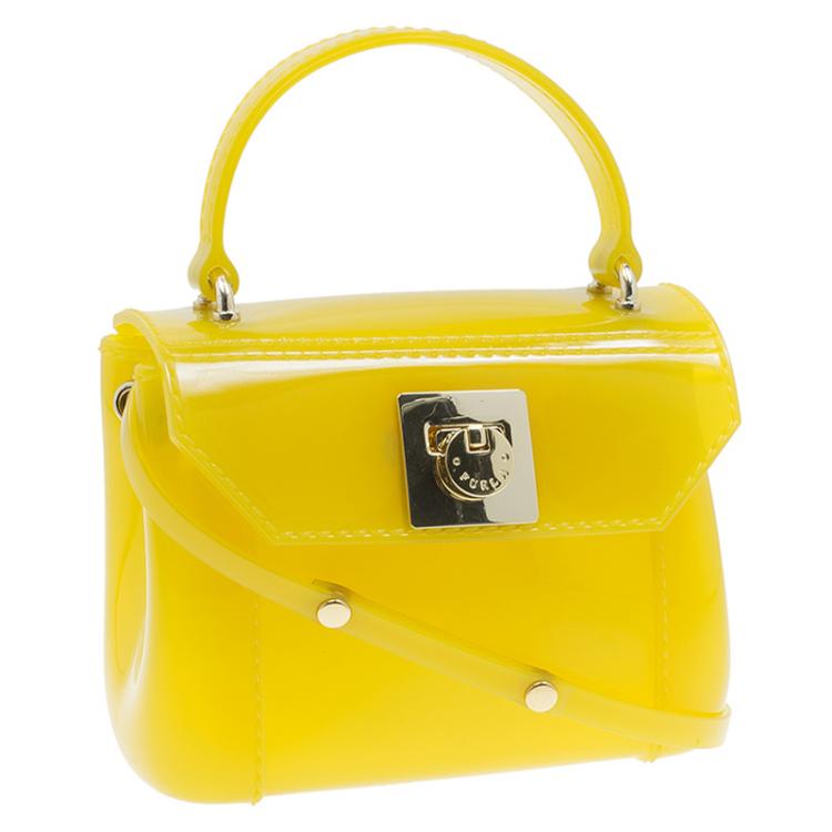 Pre Owned Furla Yellow Glossy Rubber Mini Candy Crossbody Bag