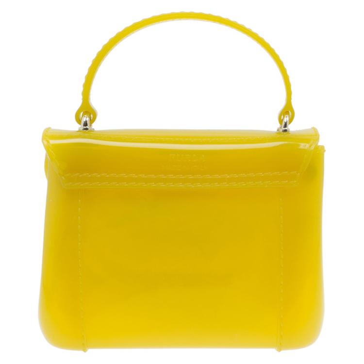 Pre Owned Furla Yellow Glossy Rubber Mini Candy Crossbody Bag