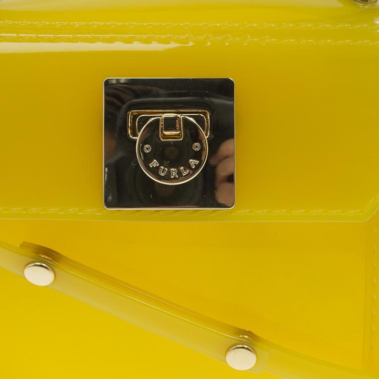 Pre Owned Furla Yellow Glossy Rubber Mini Candy Crossbody Bag