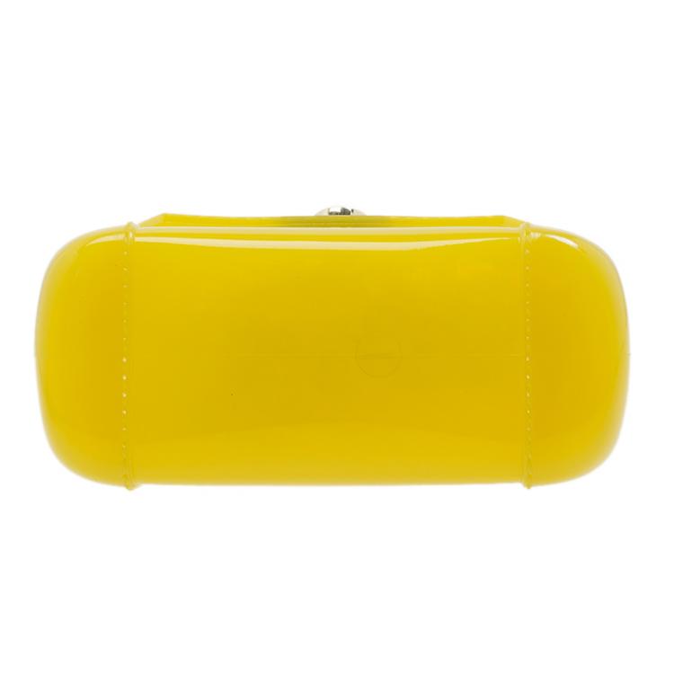Pre Owned Furla Yellow Glossy Rubber Mini Candy Crossbody Bag