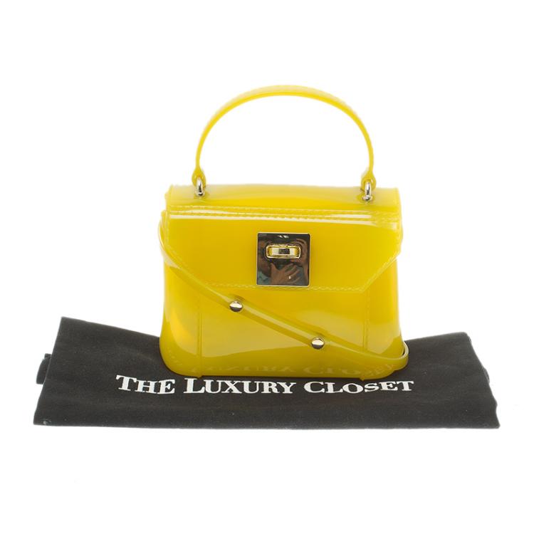 Pre Owned Furla Yellow Glossy Rubber Mini Candy Crossbody Bag