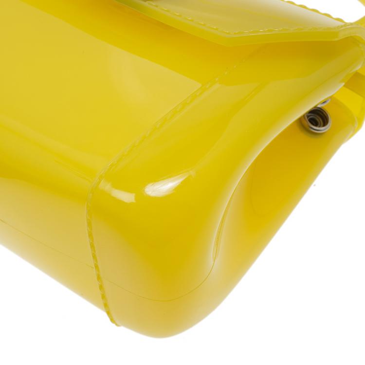 Pre Owned Furla Yellow Glossy Rubber Mini Candy Crossbody Bag