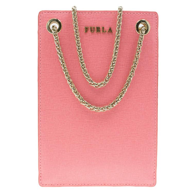 Pre Owned Furla Pink Leather Babylon Phone Bag