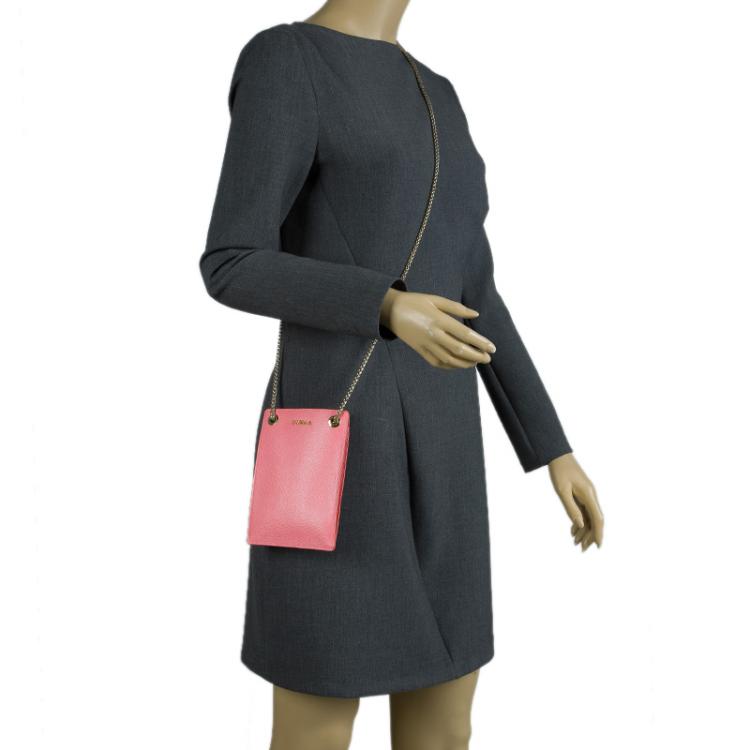 Pre Owned Furla Pink Leather Babylon Phone Bag