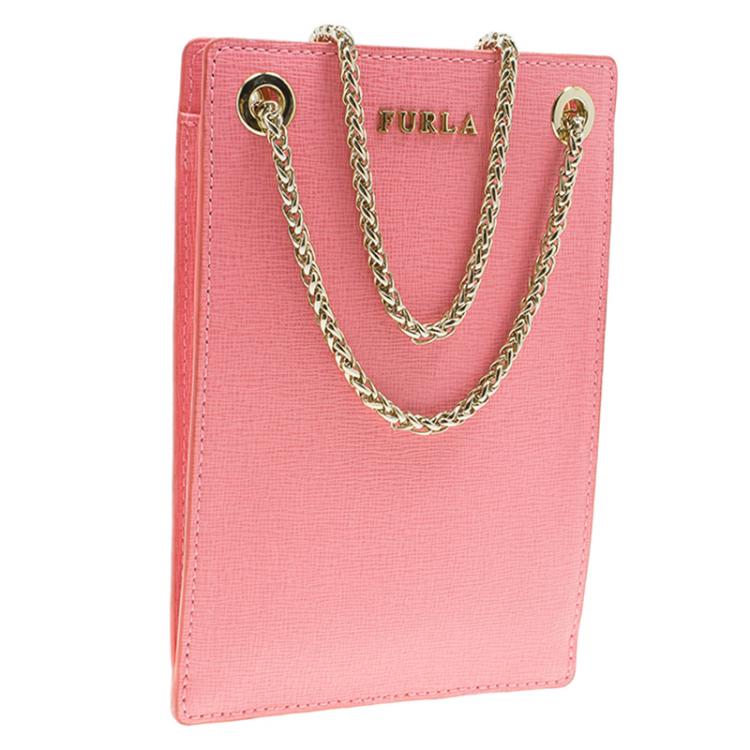 Pre Owned Furla Pink Leather Babylon Phone Bag