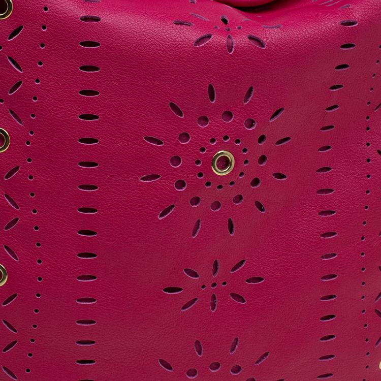 Pre Owned Furla Fuchsia Leather Laser Cut Hobo 
