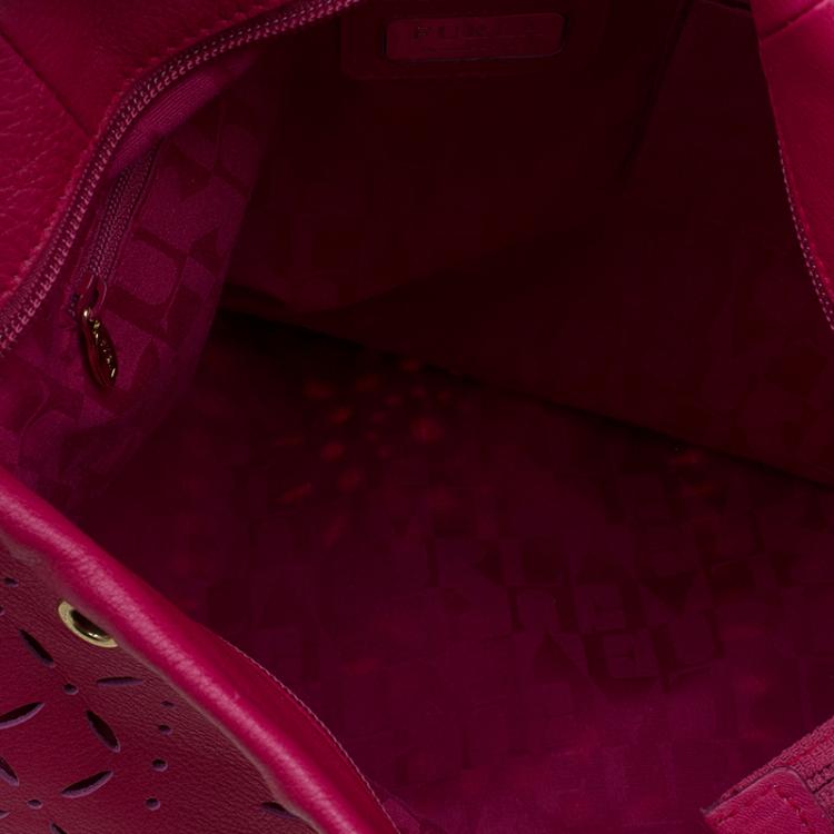 Pre Owned Furla Fuchsia Leather Laser Cut Hobo 
