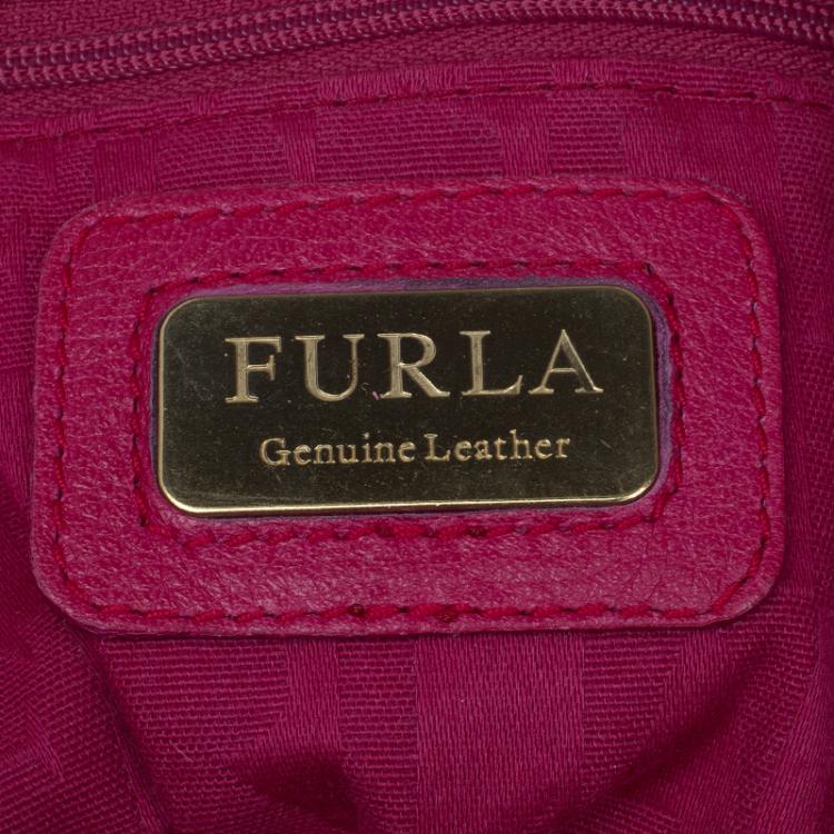 Pre Owned Furla Fuchsia Leather Laser Cut Hobo 
