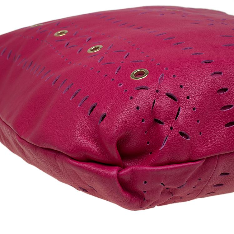 Pre Owned Furla Fuchsia Leather Laser Cut Hobo 
