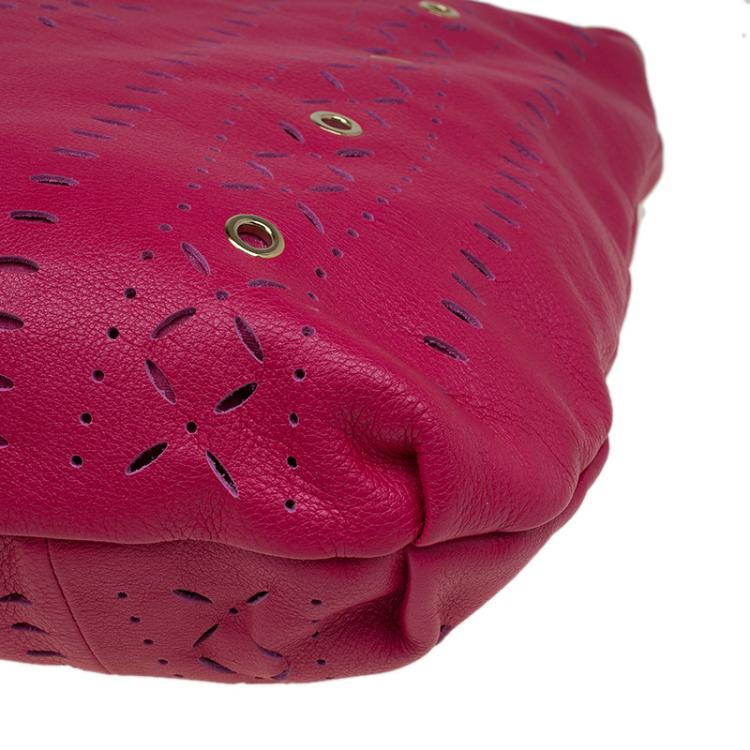 Pre Owned Furla Fuchsia Leather Laser Cut Hobo 
