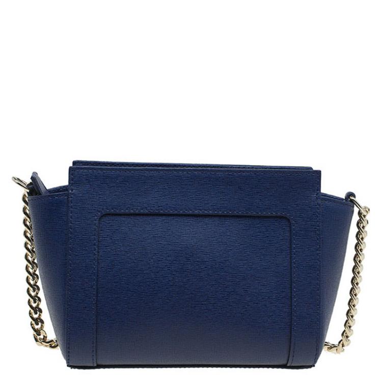 Pre Owned Furla Navy Blue Leather Mini Ginevra Crossbody Bag
