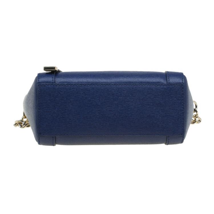 Pre Owned Furla Navy Blue Leather Mini Ginevra Crossbody Bag