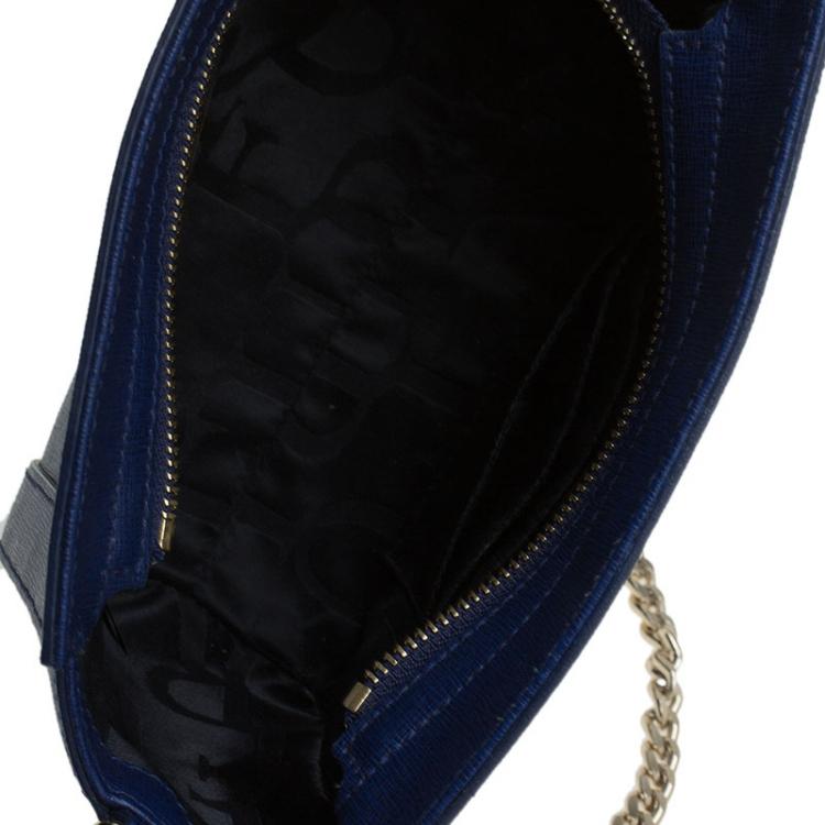 Pre Owned Furla Navy Blue Leather Mini Ginevra Crossbody Bag