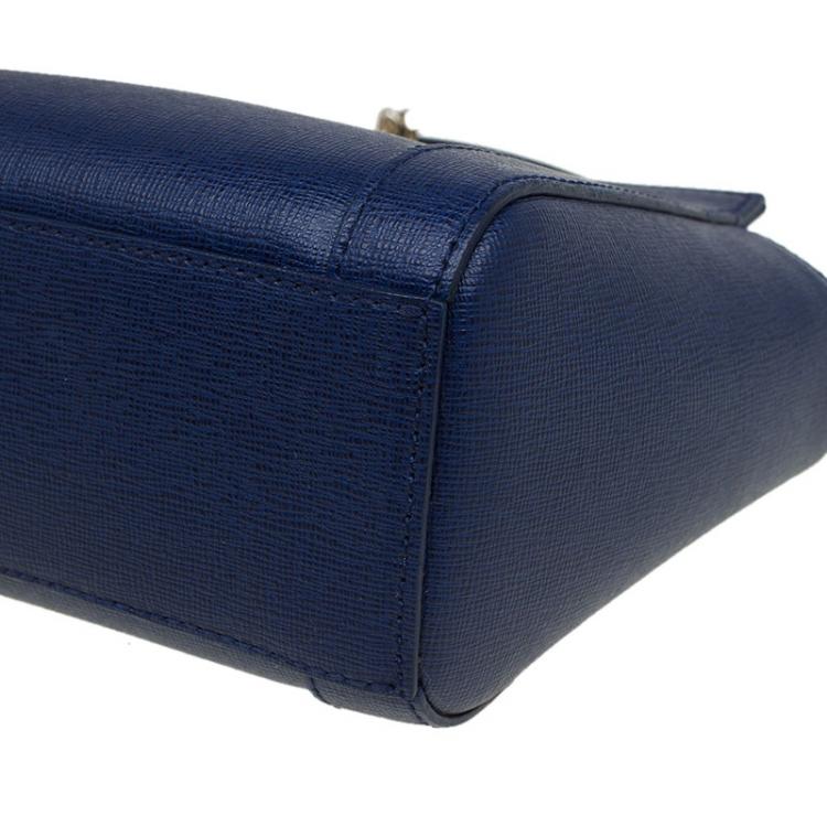 Pre Owned Furla Navy Blue Leather Mini Ginevra Crossbody Bag
