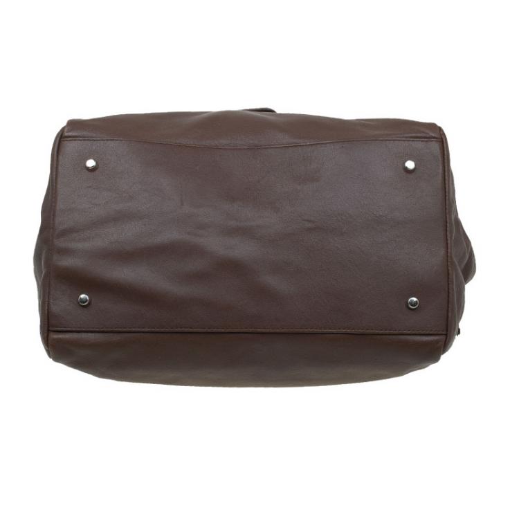 Pre Owned Furla Brown Leather Double Zip Bowling Bag 