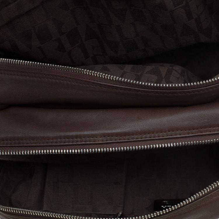 Pre Owned Furla Brown Leather Double Zip Bowling Bag 