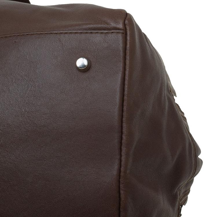 Pre Owned Furla Brown Leather Double Zip Bowling Bag 