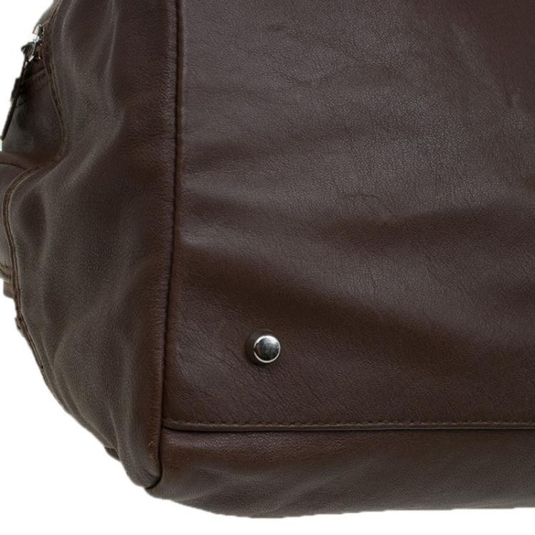 Pre Owned Furla Brown Leather Double Zip Bowling Bag 
