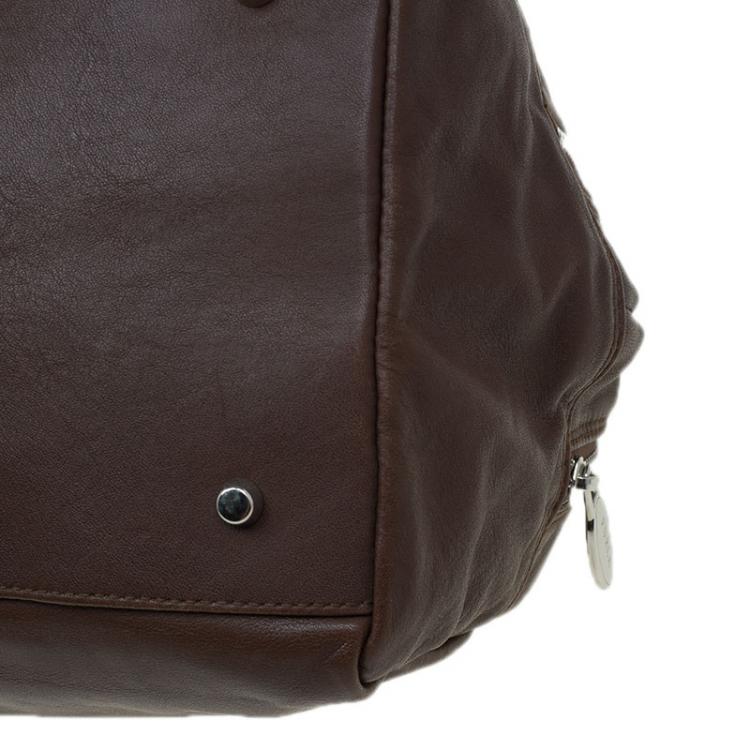 Pre Owned Furla Brown Leather Double Zip Bowling Bag 