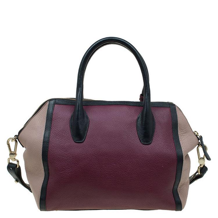 Pre Owned Furla Bi Color Pebbled Leather Satchel