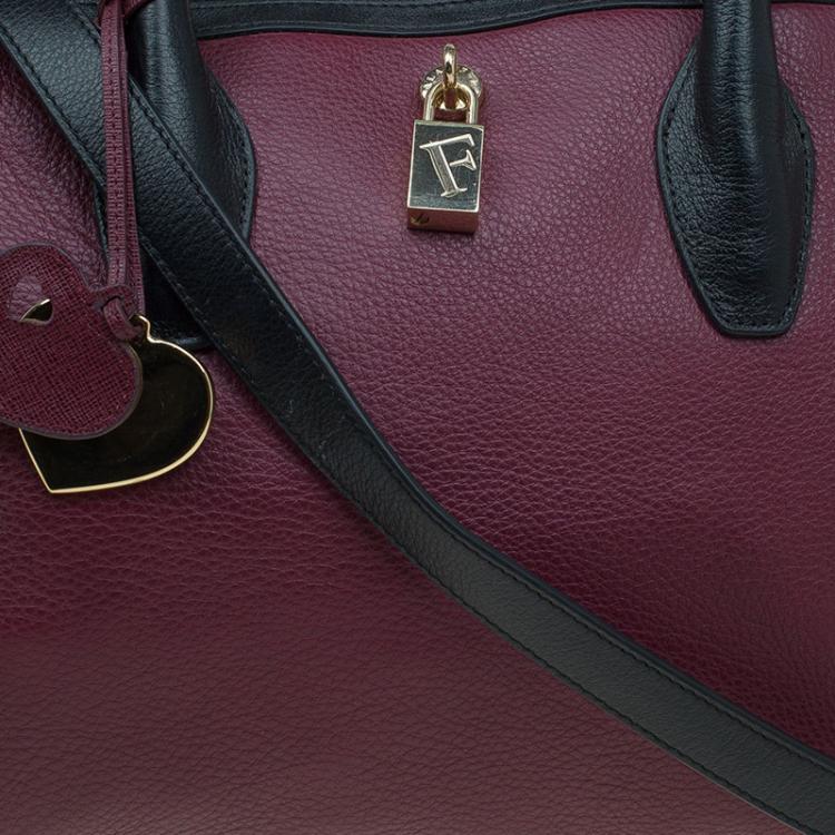 Pre Owned Furla Bi Color Pebbled Leather Satchel