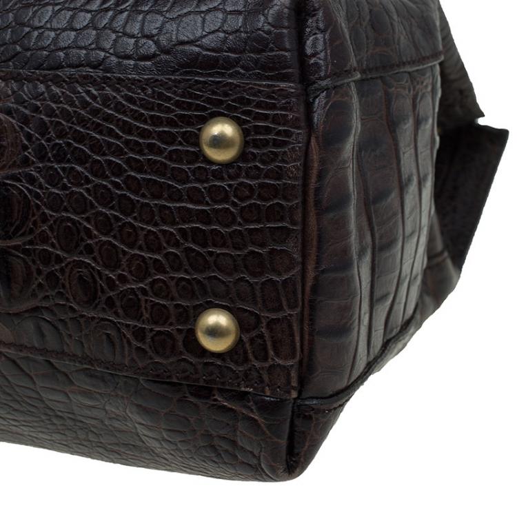 Pre Owned Furla  Dark Brown Croc Embossed Leather New Appaloosa Tote