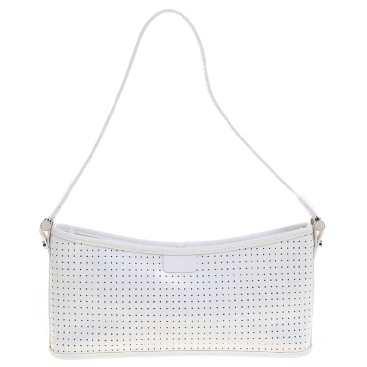 Pre Owned Furla White perforated Patent Leather Shoulder Bag