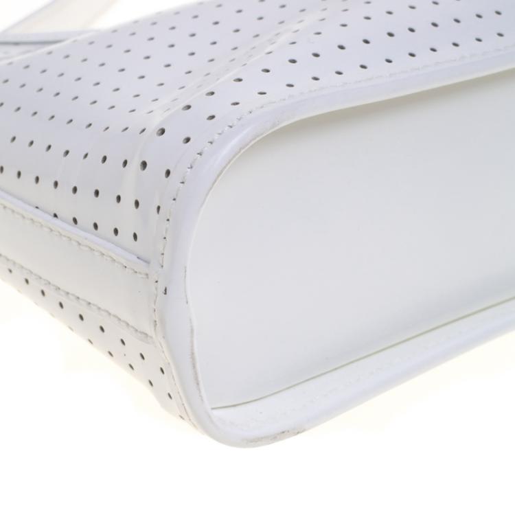 Pre Owned Furla White perforated Patent Leather Shoulder Bag