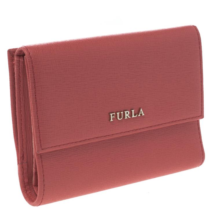 Pre Owned Furla Pink Leather Babylon Trifold Wallet