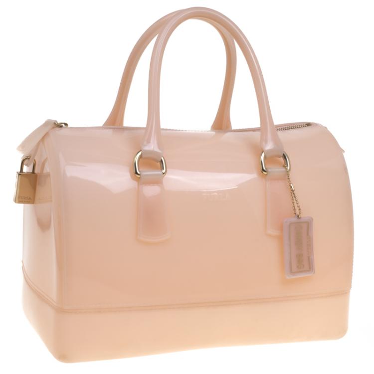مملوكة مسبقًا Furla Light Peach Glossy Rubber Candy Satchel
