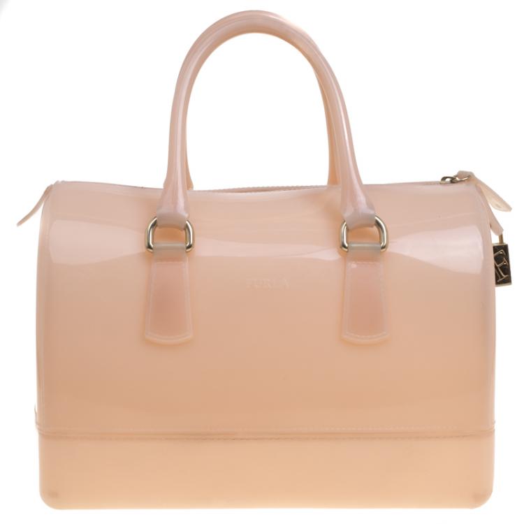 مملوكة مسبقًا Furla Light Peach Glossy Rubber Candy Satchel