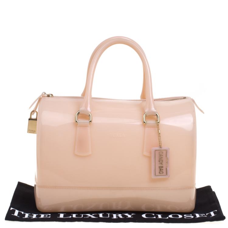 مملوكة مسبقًا Furla Light Peach Glossy Rubber Candy Satchel
