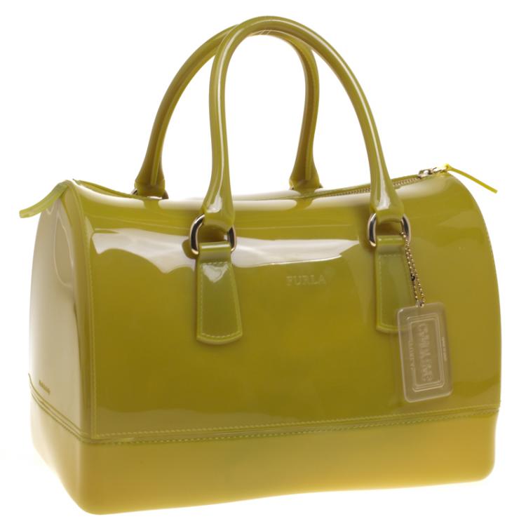 Pre Owned Furla Olive Green Glossy Rubber Candy Satchel