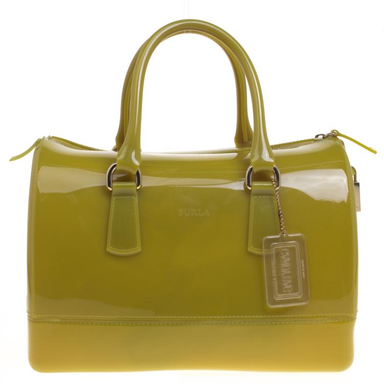 Pre Owned Furla Olive Green Glossy Rubber Candy Satchel