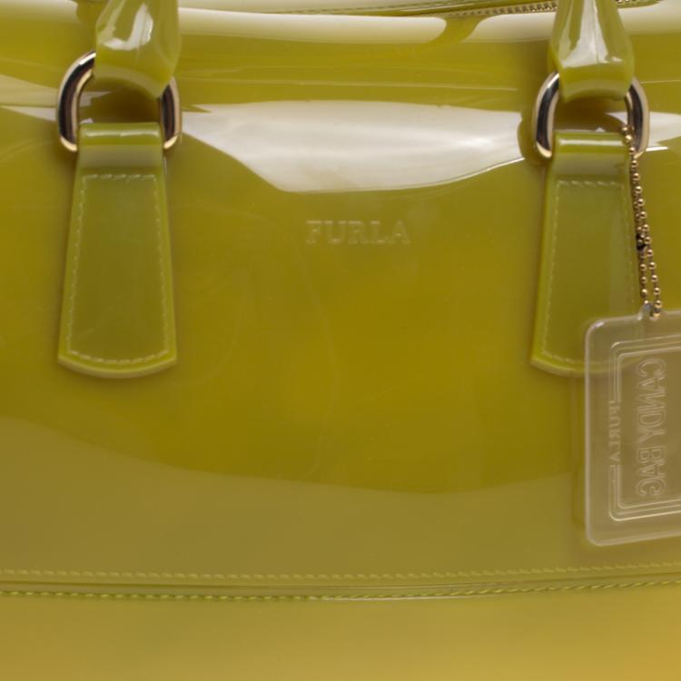 Pre Owned Furla Olive Green Glossy Rubber Candy Satchel
