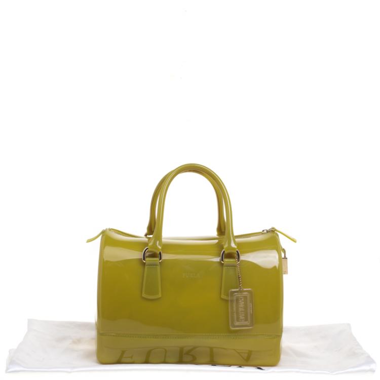 Pre Owned Furla Olive Green Glossy Rubber Candy Satchel