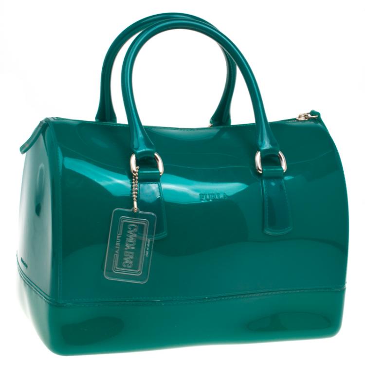 مملوكة مسبقًا Furla Teal Green Glossy Rubber Candy Satchel