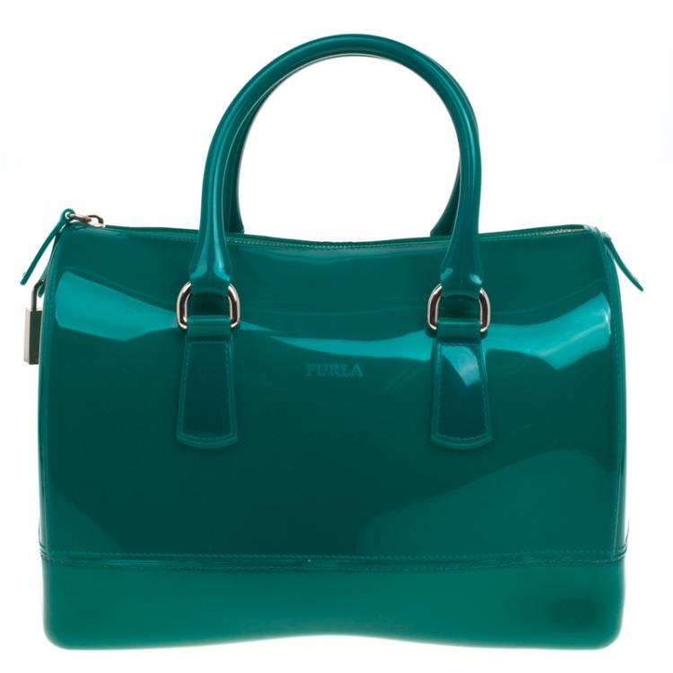 مملوكة مسبقًا Furla Teal Green Glossy Rubber Candy Satchel